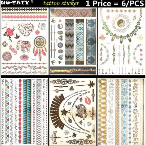 Nu-TATY 6PCS/lot Gold sheep Temporary 3D Makeup Tattoos Henna Tatuagem Body Art Tatoo Flash Sticker Swimsuit Makeup Tool