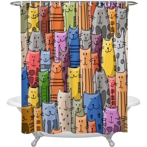 Cartoon Animal Color Cat Waterproof Shower Curtain Polyester Fabric Multi-size Bathroom Curtains Home Decor Accessories