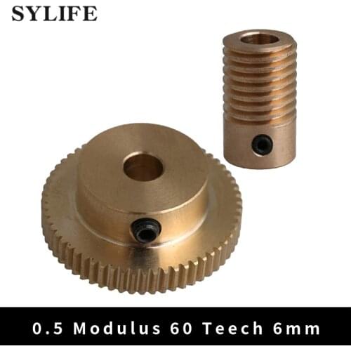 Yellow 6MM Hole Dia Brass Worm Gear Shaft & 31MM 0uter Dia 60T Brass Worm Gear Wheel 0.5 Modulus Set