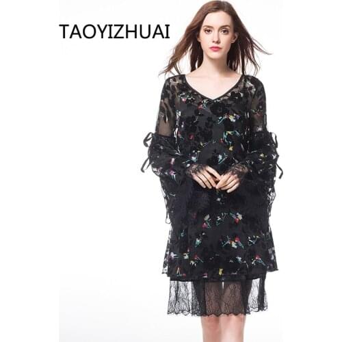 TAOYIZHUAI New Arrival Hot V-neck Two Piece Set Irregular Full Sleeves Fashion Elegant Polyester Plus Size Lady Dress 11508