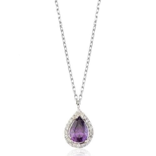 Silver Purple Cubic Zirconia Lady 'S Necklace
