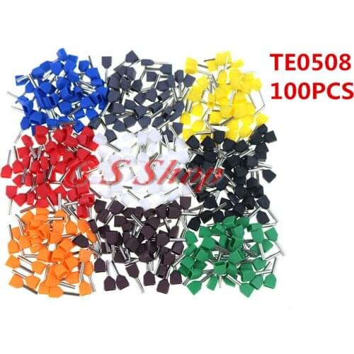 100PCS TE0508 Double wire tube type pre insulated end head LD4 cold pressed terminal two 0.75 square