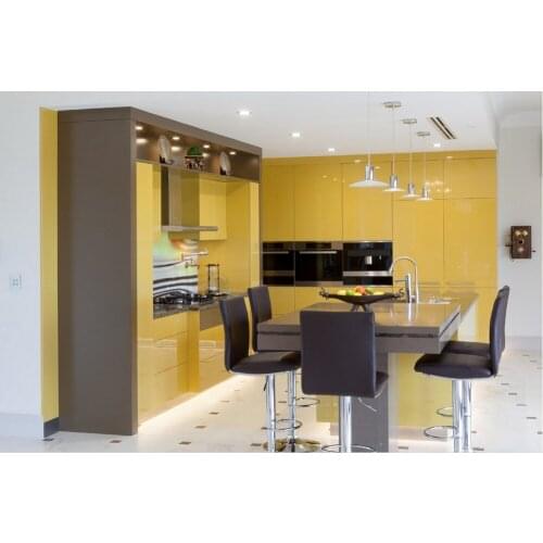 2017 hot sales 2PAC kitchen cabinets yellow colour modern high gloss lacquer kitchen furnitures pantry L1606070