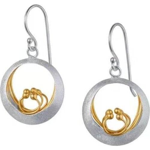 2021 Wholesale Cross-border New Simple Retro Geometric Flower Color Separation Short Round Earrings Ear Hooks