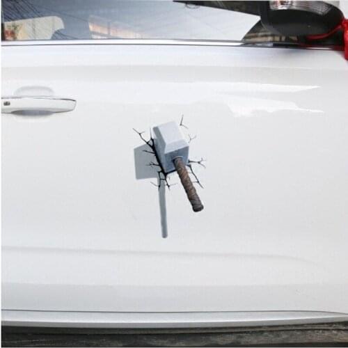 3D Hammer Personalized Car Sticker Crack Through Wall Logo Body Decoration Sticker