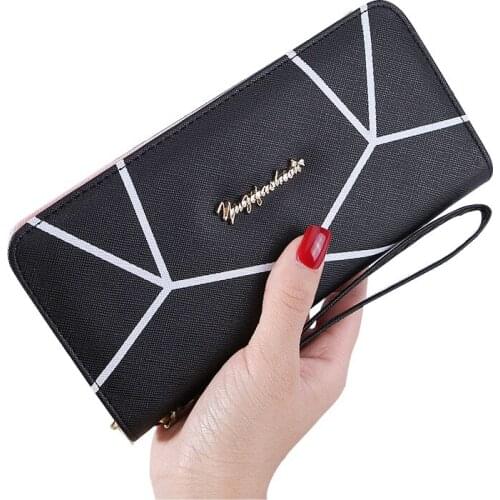 8PCS / LOT Wallet Brand Geometric Designer Women Long Wallet 2018 New Fashion Women Zipper Wallet Handbag Clutch Carteira Female