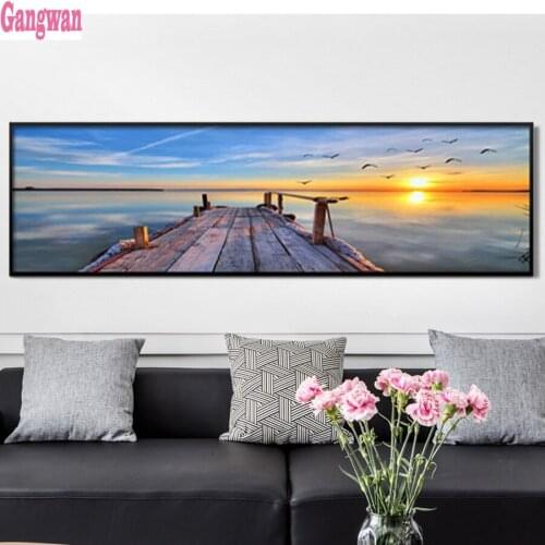 Full square round drill Diamond Painting Sea Bridge Sunset Painting Landscape Cross Stitch Diamond Embroidery Mosaic large decor