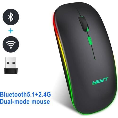 Bluetooth 5.1 Wireless Mouse Dual Mode Rechargeable Silent Mouse Ultra-thin Ergonomic 2.4Ghz Portable Optical Mice For Computer
