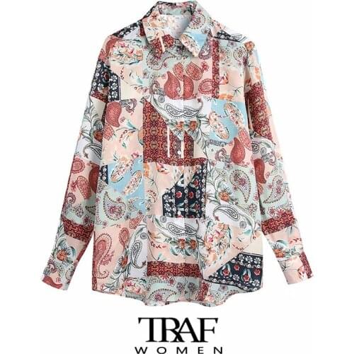 TRAF Za Women Fashion Paisley Print Loose Blouses Vintage Long Sleeve Button-up Female Shirts Blusas Chic Tops
