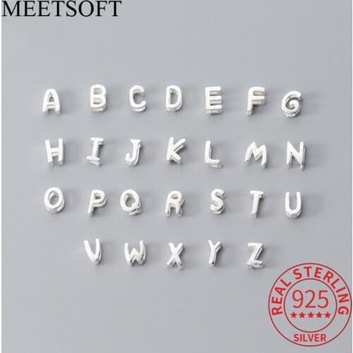 MEETSOFT 100% 925 Silver Alphabet Spacer Beads A-Z 26pcs Letter Charm Silver Beads For Necklace Bracelets DIY Jewelry Accessory