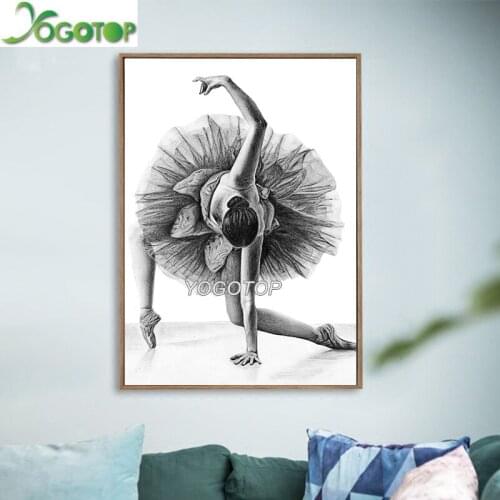 Diy diamond painting Ballet Girl full square round drill Dancer diamond embroidey mosaic Wall Art Black and White YY2389