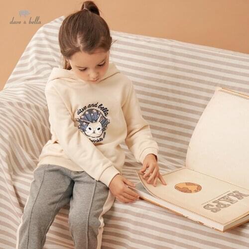 DKH18223 dave bella autumn 5-13Y kids clothes children fashion cartoon print cartoon T-shirt girls high quality fashion tees