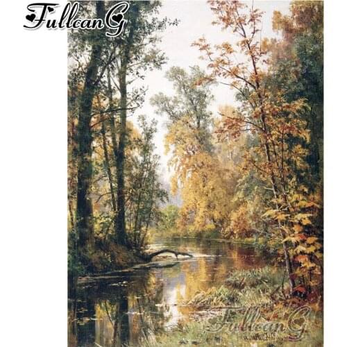 FULLCANG diy mosaic full embroidery autumn forest diamond painting nature landscape square/round drill rhinestone picture FC732