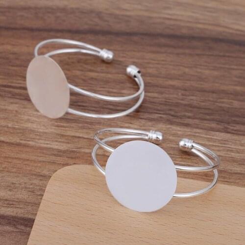 20pc Silver Plated 25mm 30mm Glue Pad Bangle Base Bracelet Blanks Tray Bezel Brass Cuff Bracelet Setting Cabochon Cameo