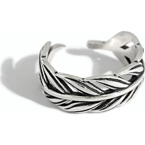 Personality Ins Hollow Leaf 925 Sterling Silver Jewelry Simple Creative Exquisite Feather Leaf Opening Rings R711