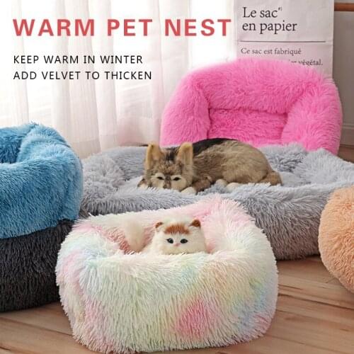 Long Plush Dog Bed House Square Non-slip Kennel Sofa Winter Warm Puppy Mat Cat Nest Soft Basket Cushion for Dogs Cat Pet Supply