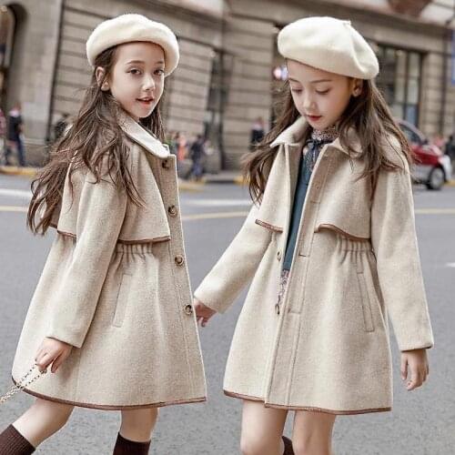 Childrens Girls' Outerwear Winter Girls' Jackets Wool Long Windbreaker Youth Warm Clothes Childrens Clothing 4 to 12 Years Old