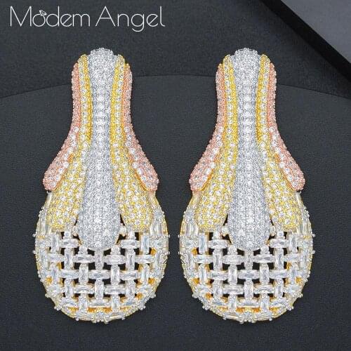 ModemAngel Fashion Luxury Flower Super Copper AAA Cubic Zirconia Party Engagement Width Earrings Jewelry pendientes mujer moda