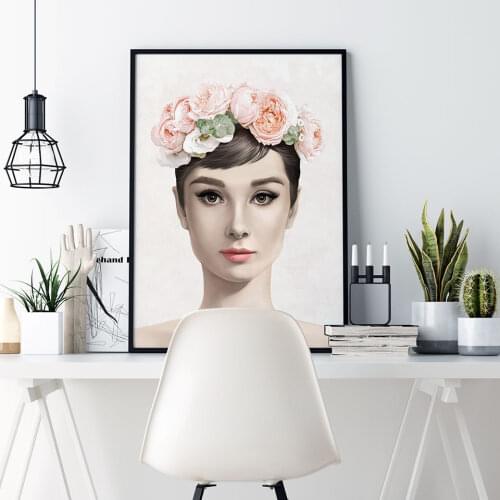 Fashion Figure Poster Hepburn Canvas Painting Corolla Wall Art Print Flower Modern Picture For Living Room On The Wall Decor
