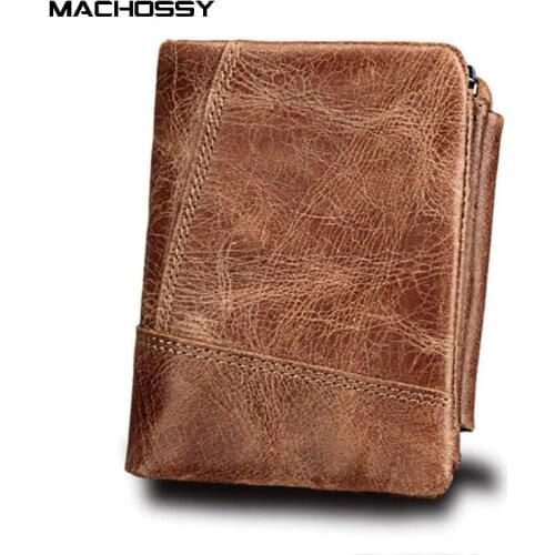 RFID Genuine Crazy Horse Leather Men Wallets Vintage Trifold Wallet Zipper Coin Pocket Purse Cowhide Leather Wallet For Male