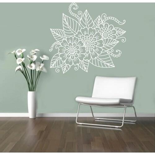 Abstract Flowers Wall Stickers Mehndi Wall Vinyl Decal Henna Ornament Wall Sticker Religions Home Decor N219