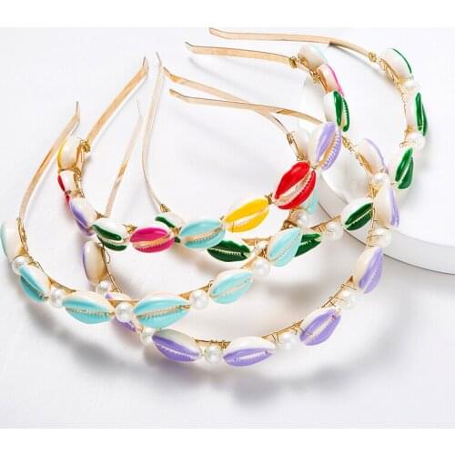 Europe And America Fashion Fresh Alloy Pearl Shell Hair Hoop Temperament Hair Ring Sea Beach Wind Hair Ornaments