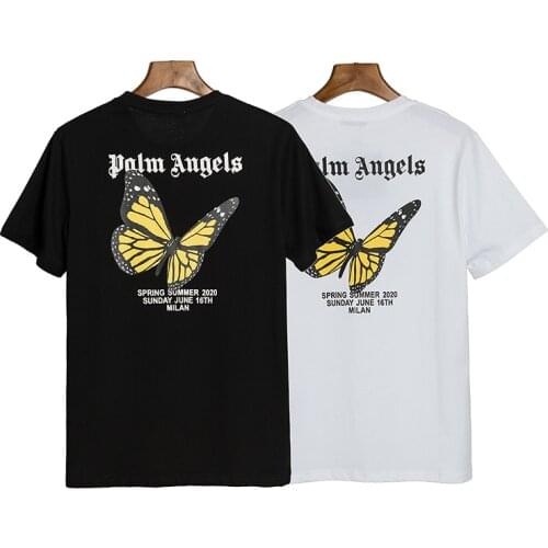 Palm Angels 21SS letter print butterfly Men Women Lovers models Fashion Casual Cotton Short sleeve Round neck Tshirt