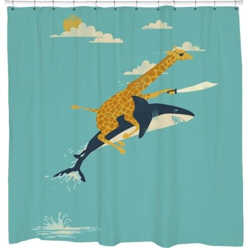 Pirate Shower Curtain Set Kids Bathroom Decor Giraffe Riding Shark Beach Theme Art Waterpoof Fabric