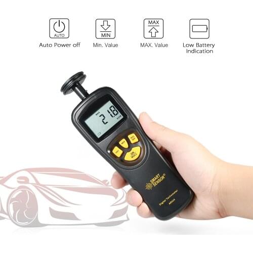SMART SENSOR Handheld Contact LCD Digital Tachometer Speedometer Tach Meter Wide Measuring Rang 0.5 ~ 19999 RPM