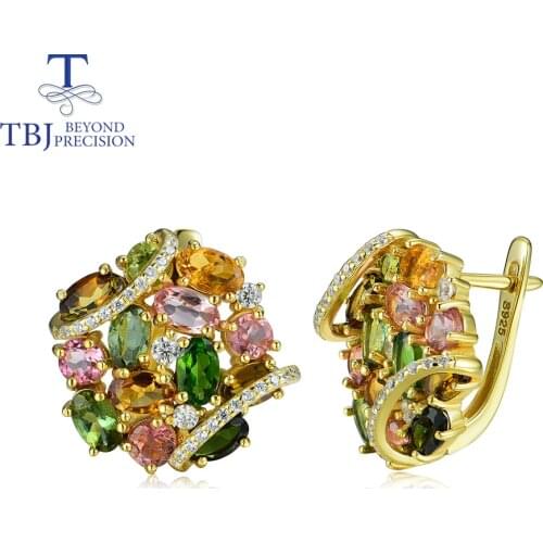 Natural tourmaline earrings with yellow color 925 sterling silver individuality little flower design fine jewelry tbj promotion