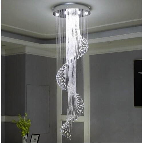 Modern Luxury Large Crystal Chandelier K9 Crystal Stair Spiral Light Fixtures Creative LED Chandeliers Lamp Hotel Villa