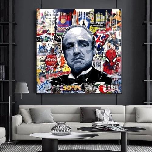 Modern Street Graffiti Art Godfather Figure Canvas Painting Wall Art Posters Prints Wall Pictures for Home Room Cuadros Decor