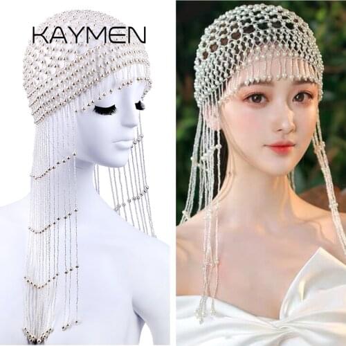 KAYMEN Exotic Cleopatra Beaded Belly Dance Head Cap Hat, Hair Accessory, Pearl Headpiece for Women Party Wedding Showing 1014