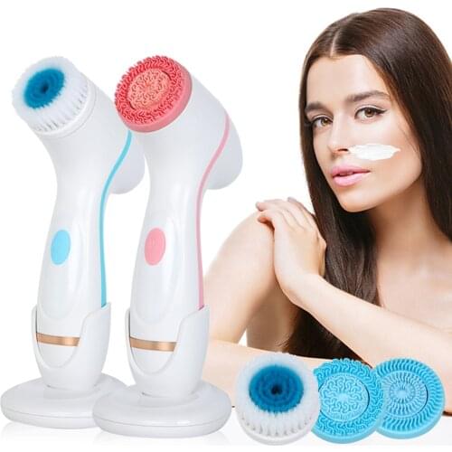 Ultrasonic Face Cleansing Brush Electric Facial Washing Brush Cleanser Sonic Cleaning Machine with 3 Brush Heads Facial Massager