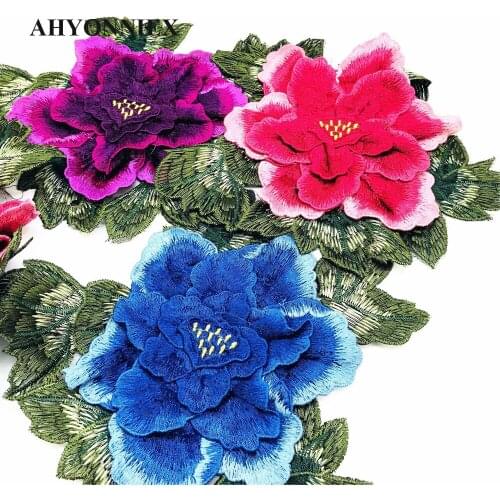 High Quality 3D Peony Sew On Embroidery Patch Flower Applique Patches For Clothing Jeans Blooming Appliques Parches 22cm x 20cm