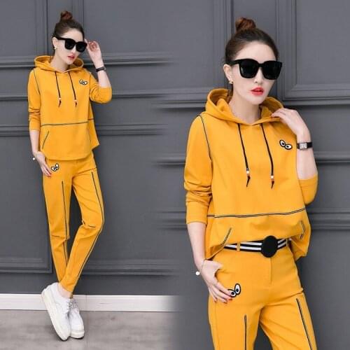 2021 Women Two Piece Set Female Hoodies Top + Pants Ladies Long Sleeve Outfit Femme Sporting Suits 4 Colors Slim Pants Suits