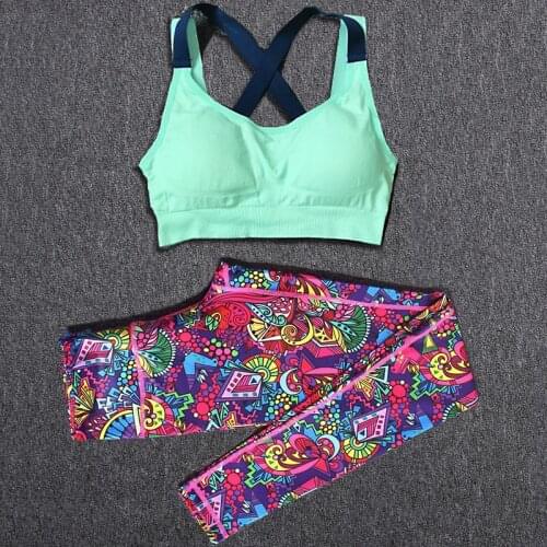 2 pcs Womens Tracksuit Printed Fitness Sets Yoga Running Gym Clothing High Elasticity Slim Spring Summer Autumn Sports Leggings