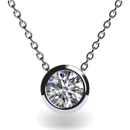 Huitan Simple and Elegant Womens Necklace Silver Color Inlaid AAA Round Cubic Zirconia Luxury Wedding Engagement Trendy Jewelry