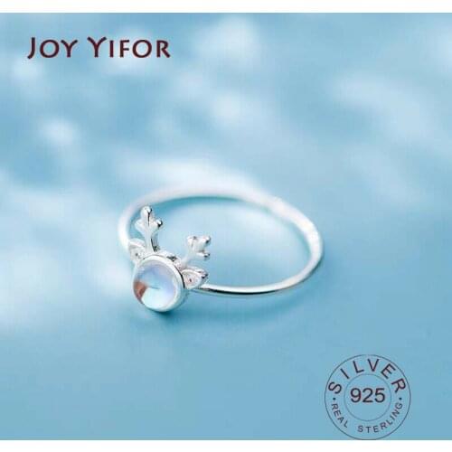 100% 925 Sterling Silver Open Ring for Women INS Minimalist Irregular moonstone deer Pattern Jewelry Bijoux Birthday