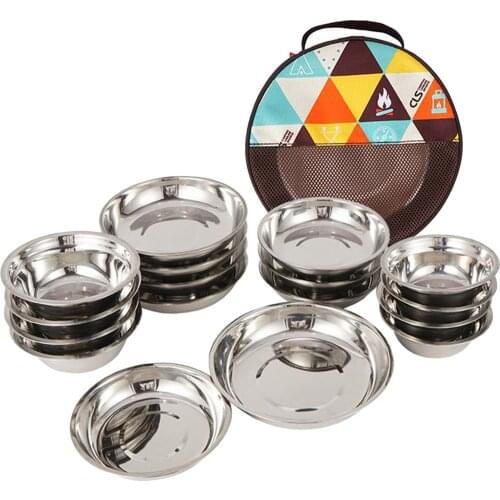 17 in 1 Stainless Steel Camping Cookware Cooking Picnic Bowl Plate Set Outdoor
