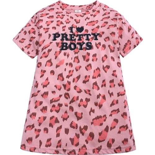 2021 Summer Girl Dress Kids Children Dress Girls Short Sleeve leopard letter Dress Soft Cotton Baby Girls Dresses 18M-5Year