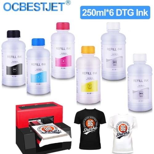 250ML*6 DTG Ink For Epson T50 P50 R290 R330 1390 1410 L800 L1800 R1900 R2000 For DX5 DX6 DX7 DX9 DX10 Printhead DTG Printer
