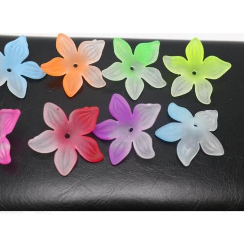 50 Mixed Color Two-tone Frosted Acrylic 5-Petal Blossoms Flower Bead Cap 28mm