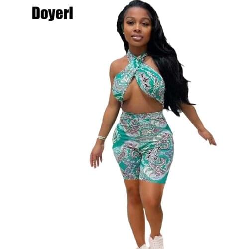 Bandana Print Halter Bandage Jumpsuit Womens Summer Clothing Hollow Out Bodycon Party Jumpsuit Romper Overall Sexy Club Outfits