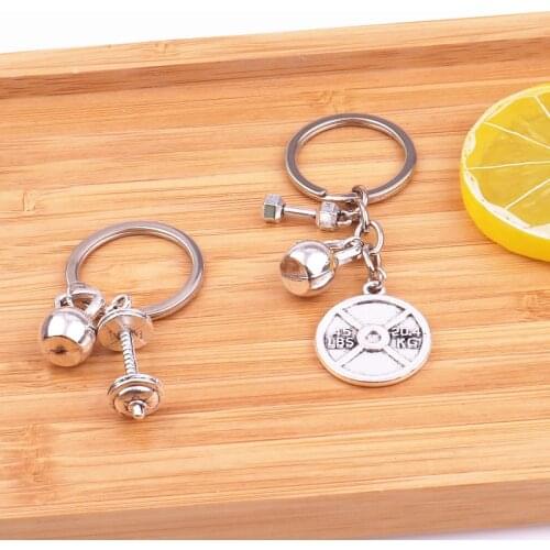 1Pc Strength Sports Barbell Dumbbell Charms Keyring Weight Fitness Gym Pendant Keychain Men Gift Jewelry Supplies