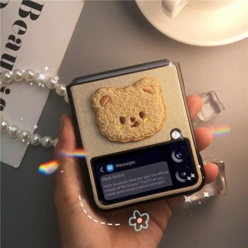 For Samsung ZFlip3 Case Pearl Cute Bear Phone Case for F7110 Samsung Z Flip 3 Cover Funda Capa Gift for Women Funny Conque