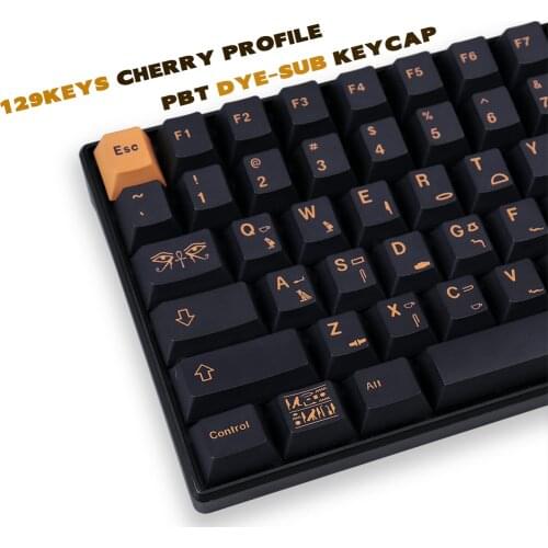 Black PBT Keycaps 129 Keys Cherry Profile DYE-SUB Keycap For Mechanical Keyboard Pharaoh Theme Key Caps