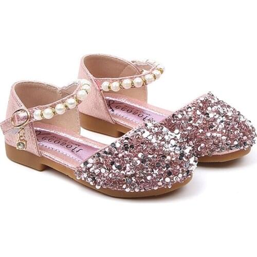 Kids Glitter Sandals Pearl Boutique Girls Dress Shoes Students Princess Soft Dance Shoes Crystal Flats Toddler Baby Footwear