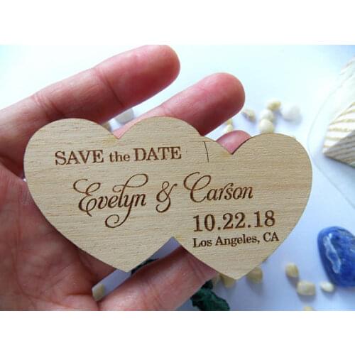 Double heart shape wedding fridge magnets,Rustic Custom Wood wedding decoration ,personalized wedding favors