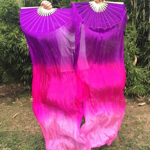 HOT-SALE 1.8M 100% real Silk dancing Fan Veils Sexy belly dance Pure real Silk Fans Stage Fans Props S/ M / L size